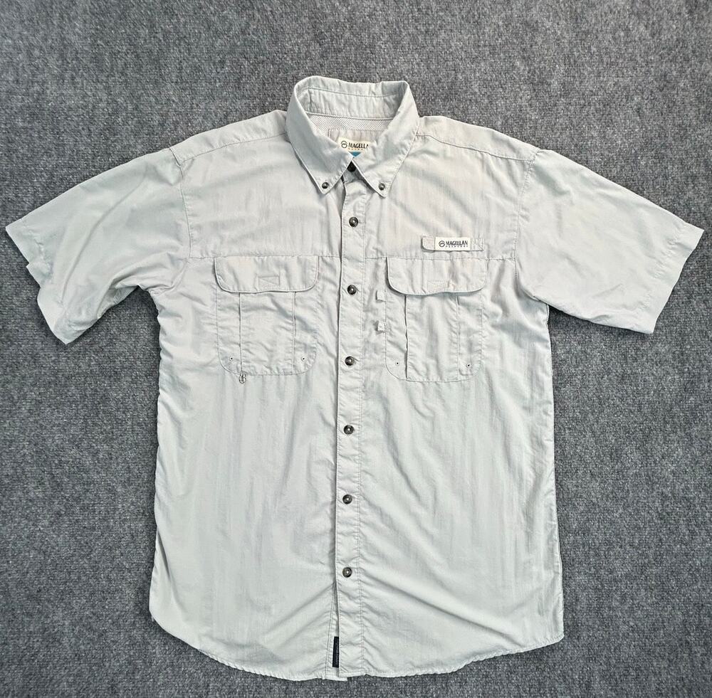 Magellan Outdoors Fish Gear Fishing Shirt M S Gray Moisture Wicking Vented
